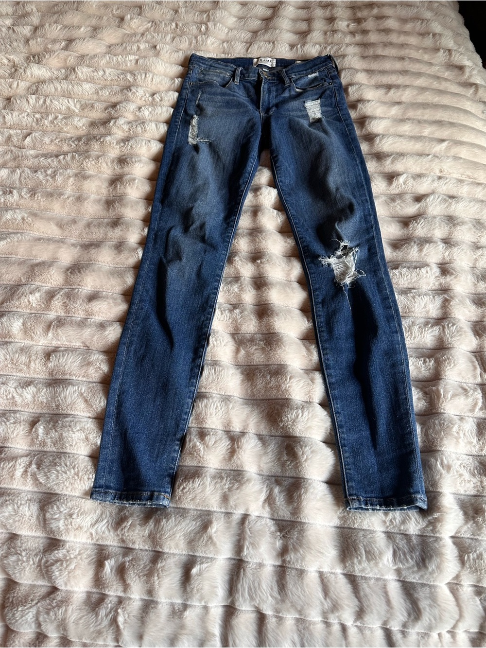 Frame Denim Dark Blue Ripped Skinny Jeans